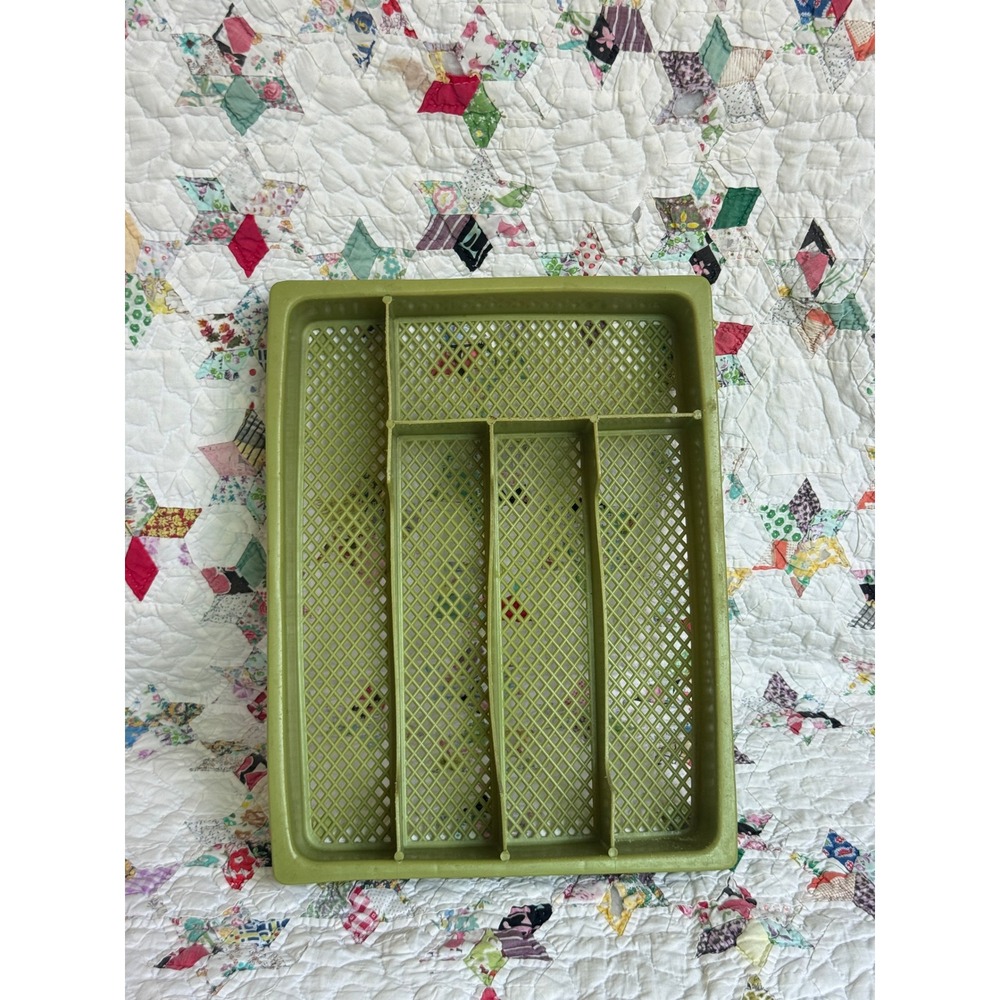 Vintage Avocado Green Plastic Silverware Tray 5 Compartment Drawer Organizer MCM